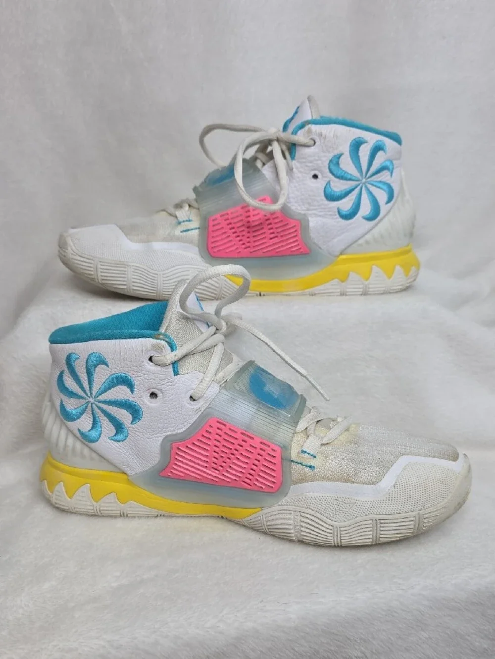 Nike Kids Kyrie 6 90 High-Top Basketball Sneakers - White/Yellow/Teal/Pink